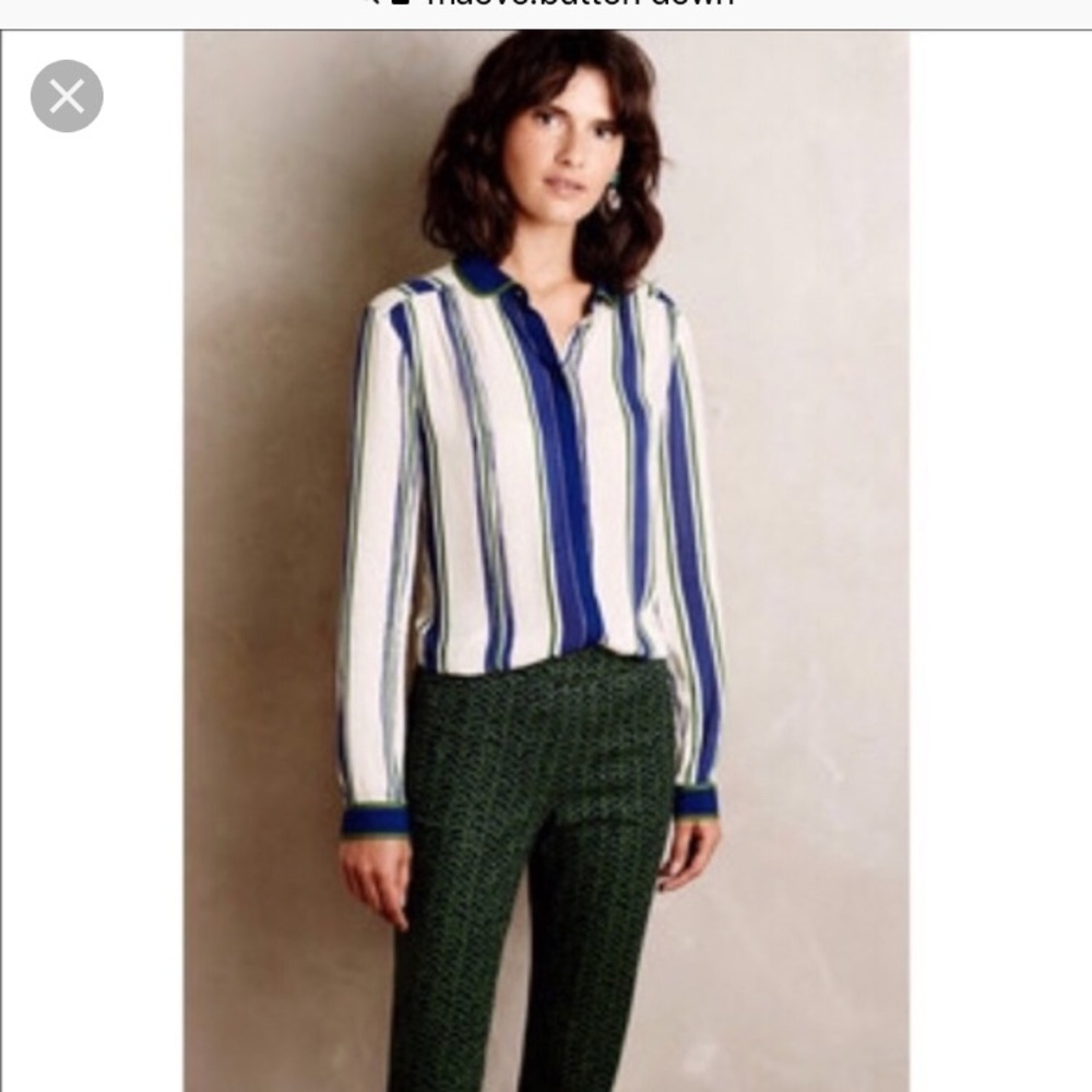 Maeve button down blouse white and blue size 12